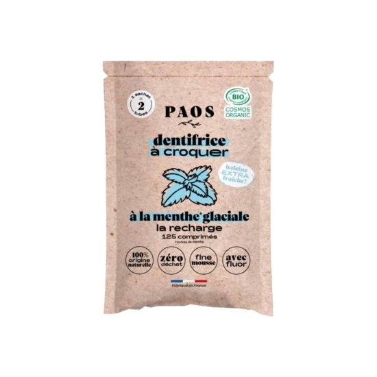 PAOS - Ricarica dentifricio bio da masticare menta glaciale - 125 pastiglie