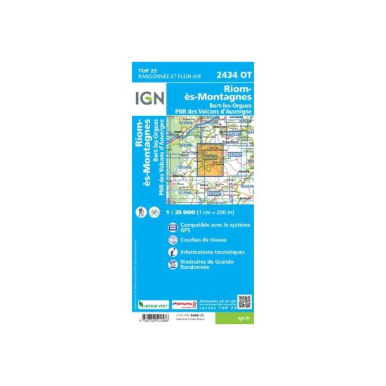 IGN - Carta IGN Riom-ès-Montagnes Bort-les-Orgues Parco naturale regionale dei Vulcani d'Alvernia