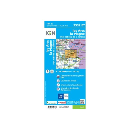 IGN - Carta IGN LES ARCS LA PLAGNE PARCO NAZIONALE DELLA VANOISE
