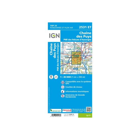 IGN - Carta IGN CATENA DEI PUYS PNR DEI VULCANI D'ALVERNIA