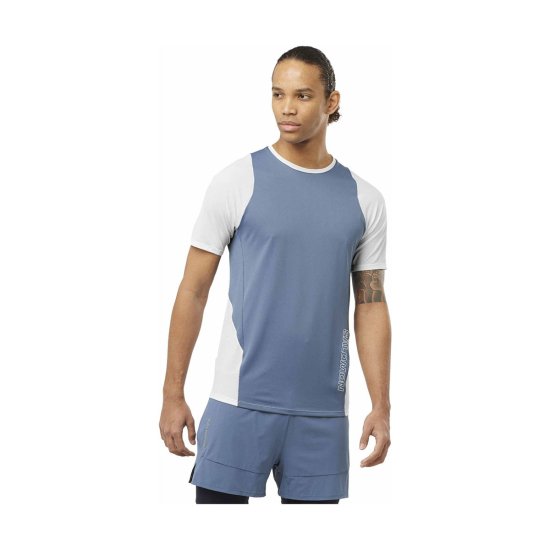 SALOMON - T-SHIRT A MANICHE CORTE SENSE AERO UOMO BLU/BIANCO