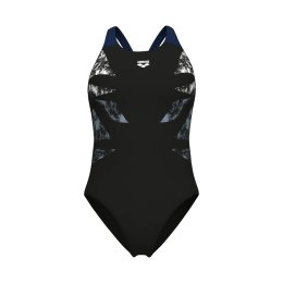 ARENA Costume intero donna grafico con schiena a V 36 570 / BLACK-NAVY